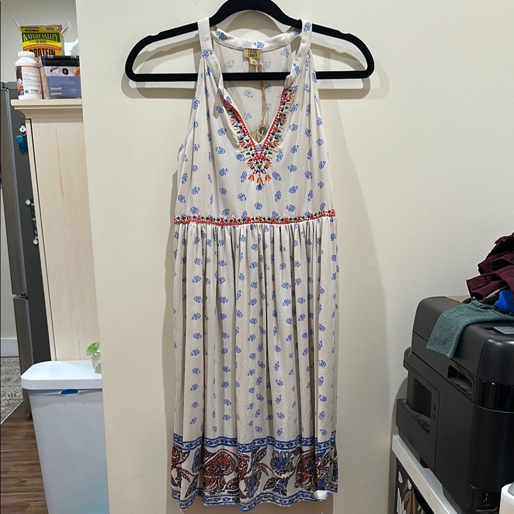 NWT Bohemian Dress with Blue and Red Paisley Accents